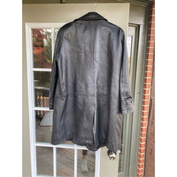 Carina New York Women’s Black Collared Button Long Leather Coat Size Medium - Picture 13 of 16